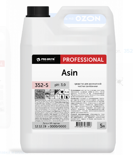 Средство для деликатной чистки сантехники  Асин (Asin) от Pro-Brite 5л
